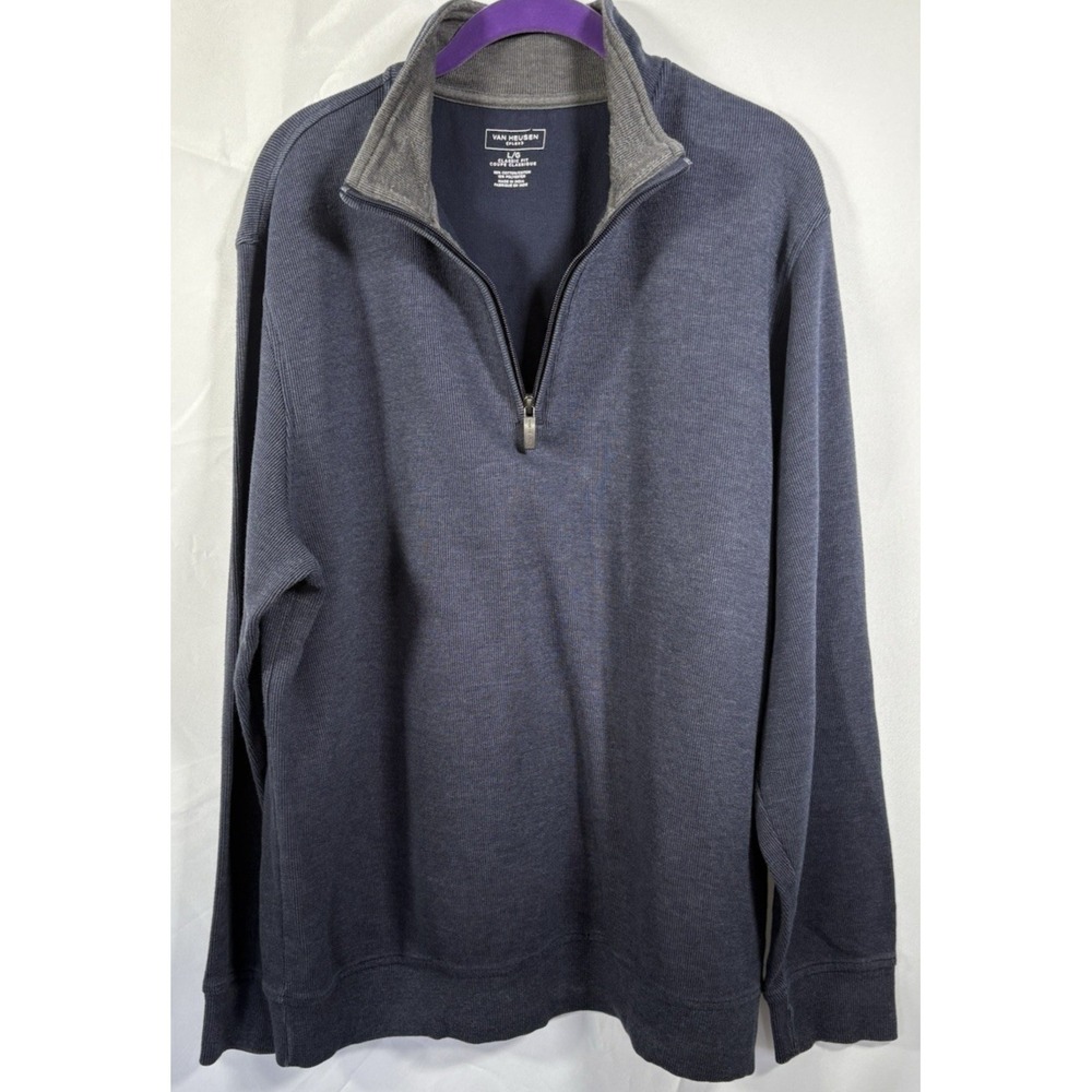 Van Heusen Sweatshirt Size L 1/4 Zip Long Sleeve Blue